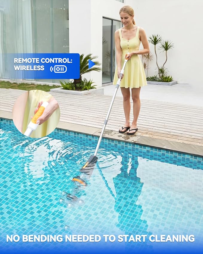 Wireless Remote Pool Vacuum, Cordless Pool Vacuum for Above Ground & Inground Pools, 18.5 GPM Powerful Suction, 75 Min Runtime, 69.3" Telescopic Pole for Spa & Hot Tub
