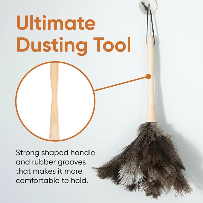 Superio Ostrich Feather Duster Fluffy Dust Remover, with Wooden Handle Reusable for Cleaning Homes, Ceilings, and Furniture (6 Pack)