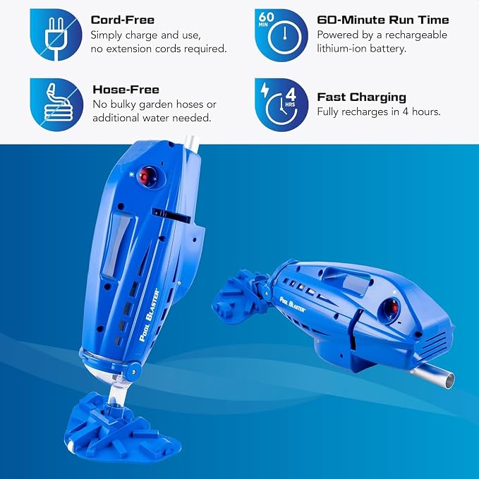 Pool Blaster Millennium Cordless Pool Vacuum for Above Ground Pools w/Pole Set, High Capacity, Strong Suction, Handheld Rechargeable Swimming Pool Vacuum for Inground Pools, Hoseless, by Water Tech | Rechargeable hoseless vac for above & inground swimm...