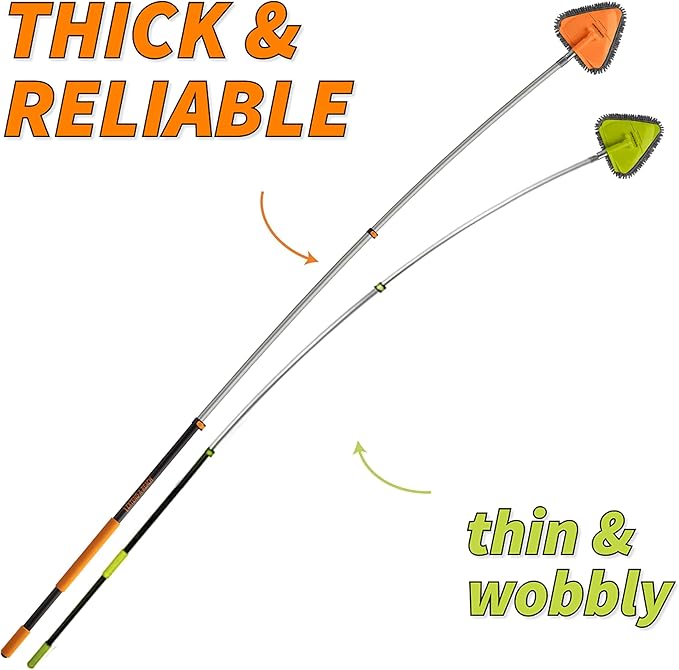 24 Foot High Reach Duster Kit with 5-18 ft Extension Pole // High Ceiling Dusting and Window Cleaning Kit with Telescopic Pole // Baseboard and Wall Washer Mop, Squeegee, Fan Blade & Cobweb Dusters