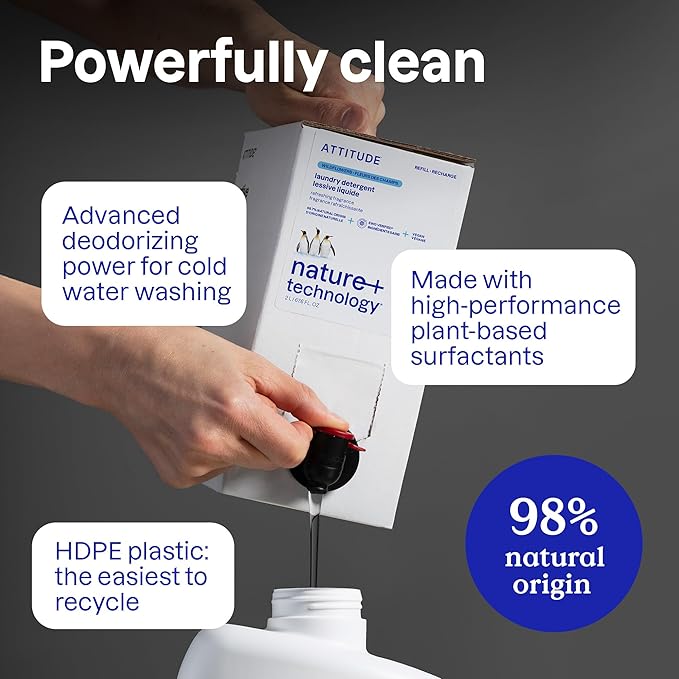 Bundle of ATTITUDE Liquid Laundry Detergent, EWG Verified Laundry Soap, HE Compatible, Vegan Products, Cruelty-Free, 40 Loads, 67.6 Fl Oz + Laundry Fabric Softener, Unscented, 40 Loads, 33.8 Fl Oz