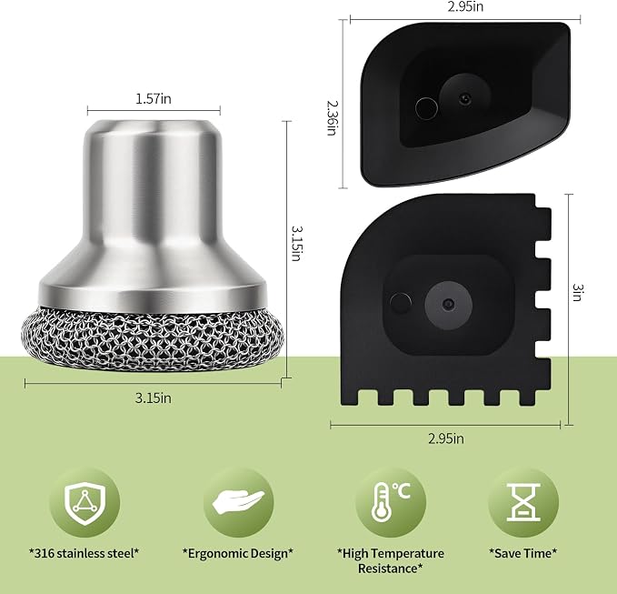 Cast Iron Scrubber and Scraper, 316 Chain Mail Scrubber for Cleaning Dishes, Stock Pots,Black, 1 Count ((Small Chain Mail))