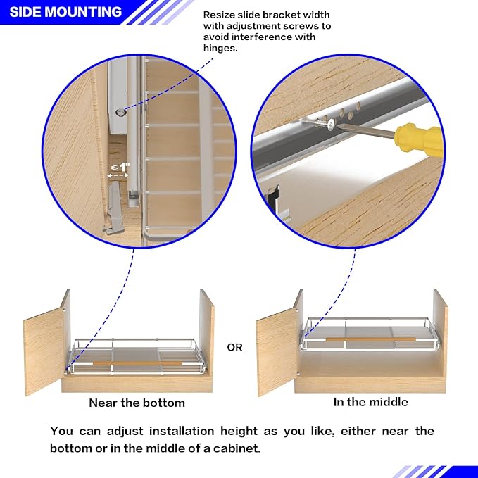 Pull Out Drawer Cabinet Organizer, Expandable Slide Out Storage Shelves - Heavy Duty, Durable and Smooth Slide-Out, 23" x 40" Wide x 22.5" Deep, 2 Pack