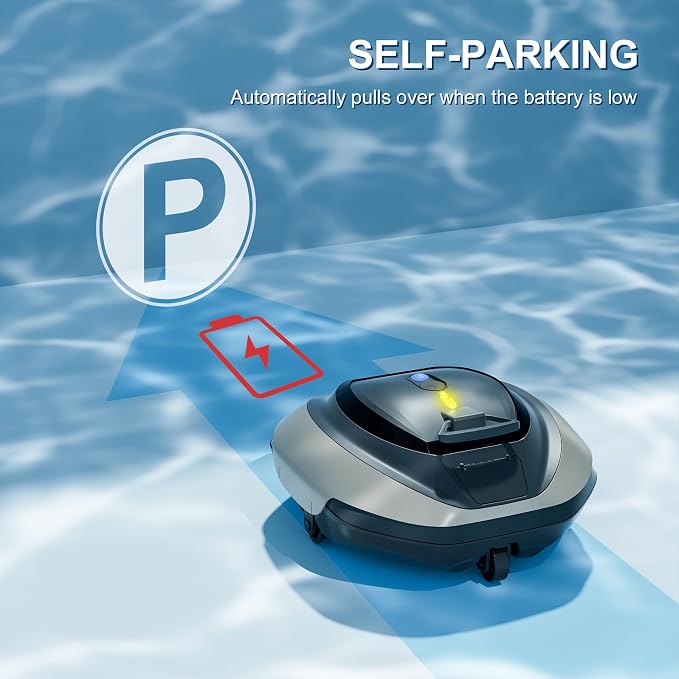 Cordless Pool Cleaner Robot, Robotic Pool Cleaner with 4400mAh Battery,Pool Vacuum for Above Ground Pool with Powerful Suction, DirtLock Tech, Self-Parking,90 Mins Runtime, Up to 850 Sq.ft
