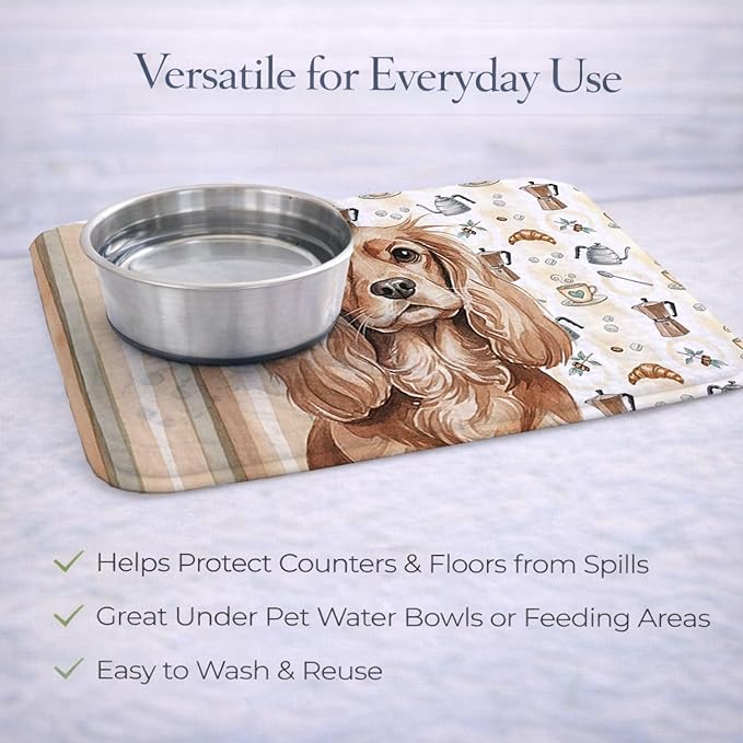 Caroline's Treasures Ruby Cavalier Spaniel Coffee Bar Dish Drying Mat Absorbent Dish Drying Mat Pad for Kitchen Counter Dish Drainer Mat for Countertop, 14 x 21", Multicolor
