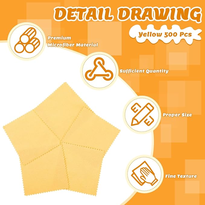Hoteam 500 Pcs Jewelry Cleaning Cloth Silver Polishing Cleaner Cloth Jewelry Wipes for Silver Gold Platinum Remover Keep Brass Coin Ring Silverware Watch Clean and Shiny (Yellow Color)