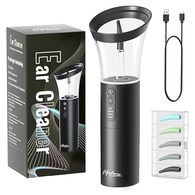 Ear Wax Removal, Electric Ear Cleaning Kit Effective & Safe Ear Cleaner Irrigation Flushing System 4 Pressure Modes for Ear Wax Buildup, Water Resistant Ear Cleaning Tool USB Rechargeable