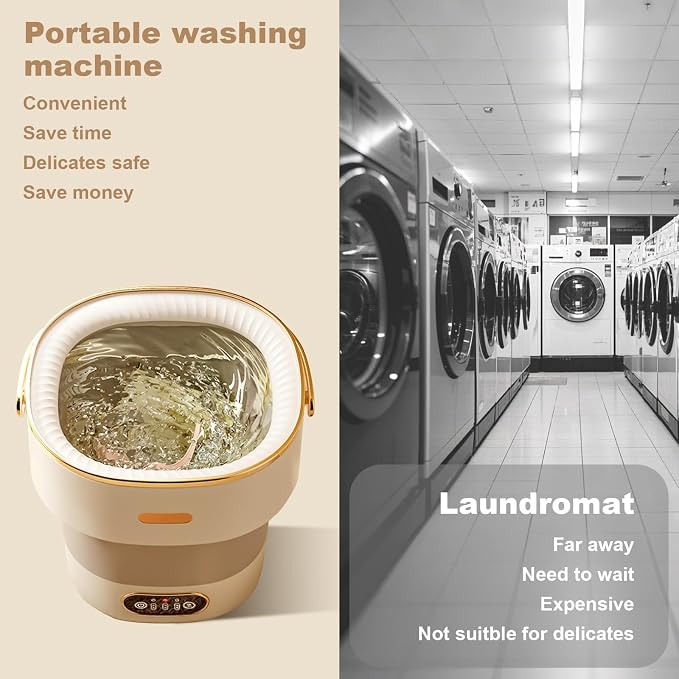 Folding Portable Washing Machine 13L, Mini Fully Automatic Washer Dryer Combo with Spin Basket, Collapsible Small Laundry Machine for Travel Camping RV Dorm Hotel
