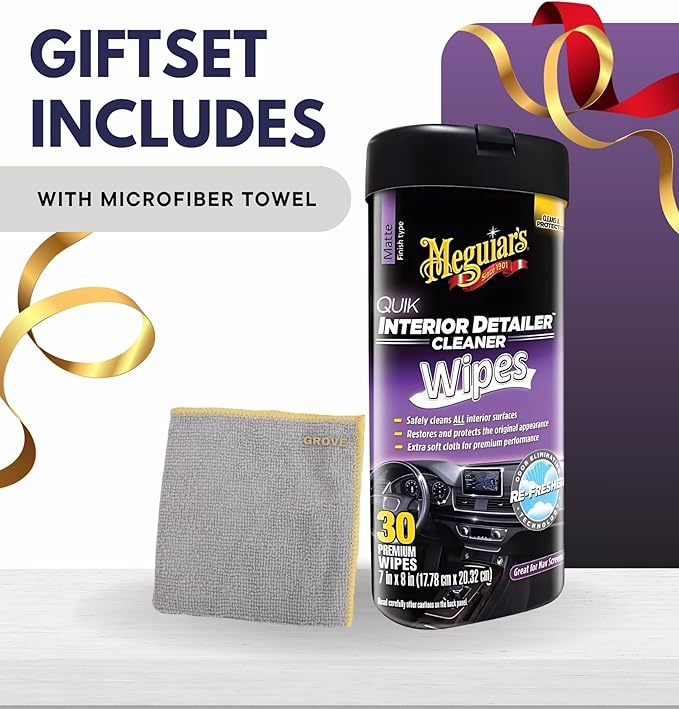 Quik Interior Detailer Wipes 30 ct Bundle with Microfiber Cloth - Car Interior Cleaner for Dashboards, Seats, and More - Multi-Surface Cleaner Car Wipes for a Detailed Look - (4 Items)