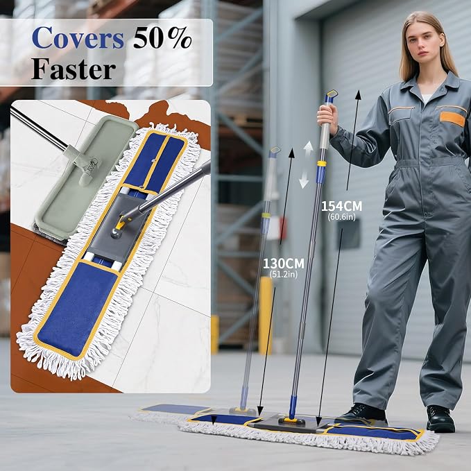 Masthome EasyWring Microfiber Spin Mop with 3 Mop Pads & 36" Heavy Duty Industrial Mop with 3 Pads Home & Office Suitable