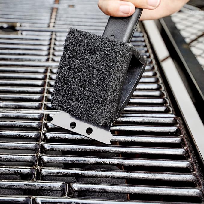 Restaurantware Met Lux 15-Inch Grill Brush 1 Durable Grill Cleaning Tool - Scraper Scouring Pad Matte Black Plastic Grill Accessory For All Types Of Grills