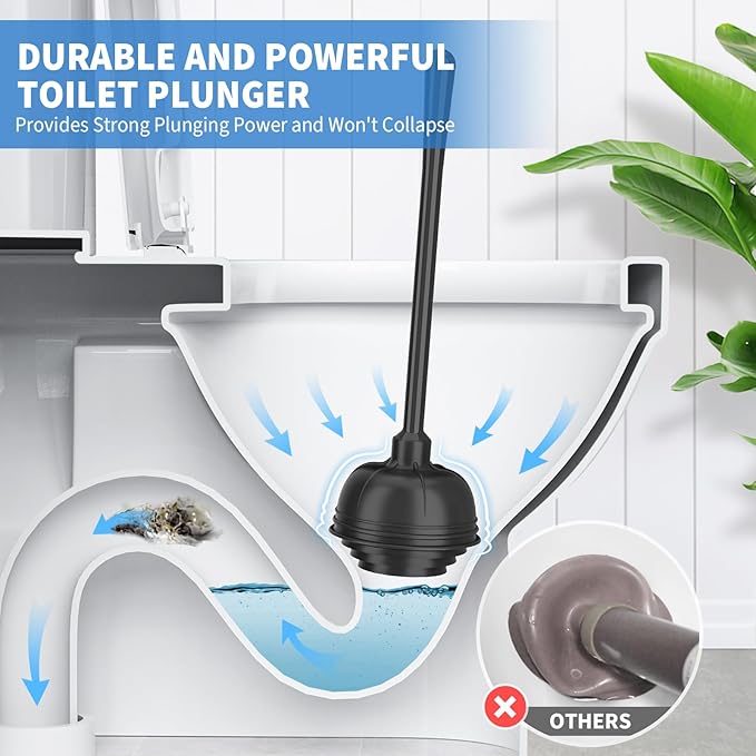 Toilet Plunger and Brush,2 Pack Bowl Brush and Heavy Duty Toilet Plunger Set with Holder, 2-in-1 Bathroom Cleaning Combo with Modern Caddy Stand for 5.7-inch Toilet Drain Bathroom Cleaning