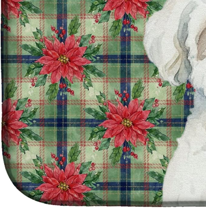 Caroline's Treasures Bichon Frise Christmas PoinsettIas Dish Drying Mat Absorbent Dish Drying Mat Pad for Kitchen Counter Dish Drainer Mat for Countertop, 14 x 21", Multicolor