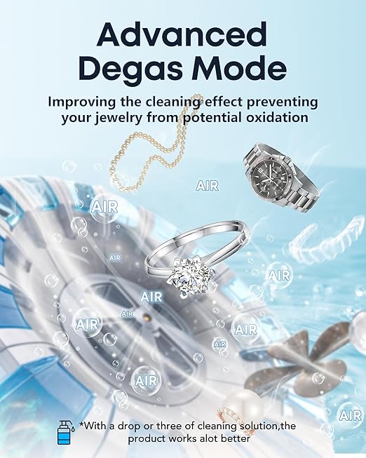 Professional Ultrasonic Jewelry Cleaner - 550ml(19oz) Ring Cleaner with Degas Function, 2 Time Modes, 48Khz Jewelry Cleaner Sonic Machine for Eyeglasses, Dentures, Retainer, Necklaces, Watch(Black)