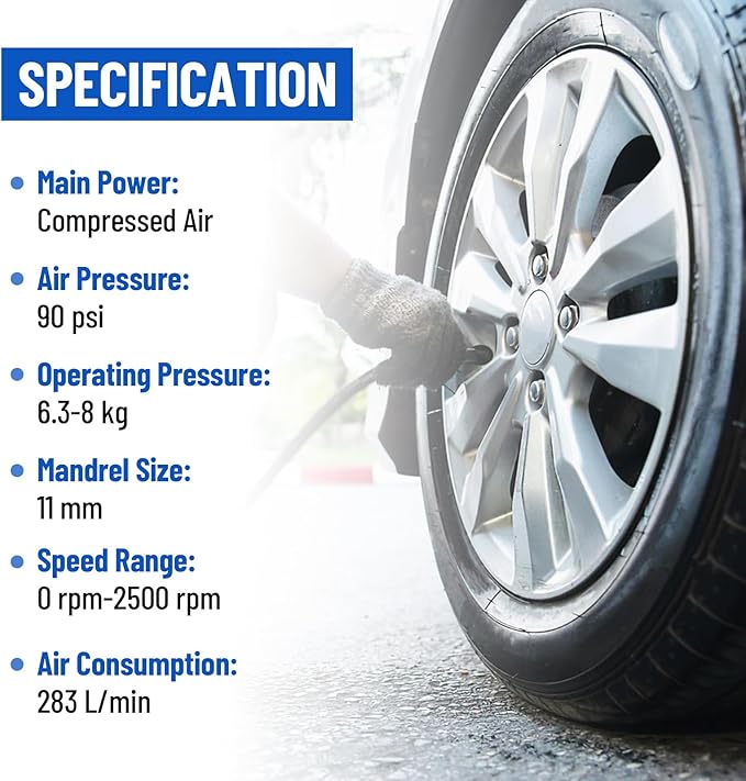 Air Tire Repair Polish Patch Tools, Include 2500rpm Low Speed Air Tire Buffer Tire Inner Liner Scrapper Patch Roller Tungsten Steel Buffing Wheel