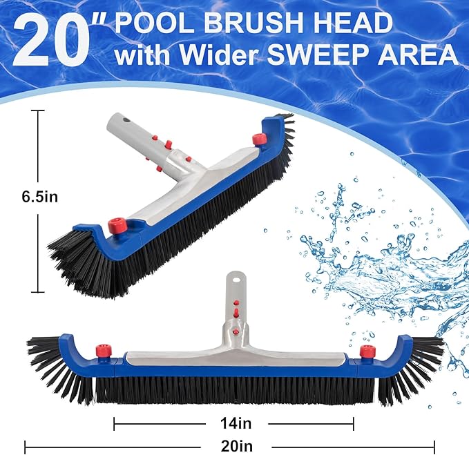 POOLAZA Deluxe Swimming Pool Cleaning Kit Including 20'' Pool Brush Head & Heavy Duty Pool Nets for Cleaning (17.5''Pool Net Skimmer & Semi-deep Ultra Fine Mesh Pool Skimmer Net with Aluminum Frame)