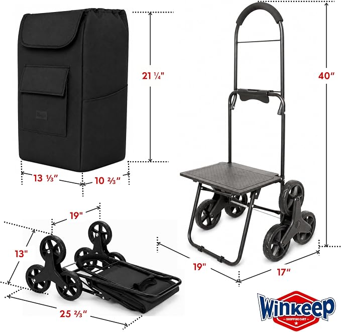 Shopping Cart, Super Loading Stair Climber 220 lbs Capacity, Grocery Foldable Trolley with Extra Large Shopping Bag Laundry Utility Cart with Adjustable Bungee Cord (Black)