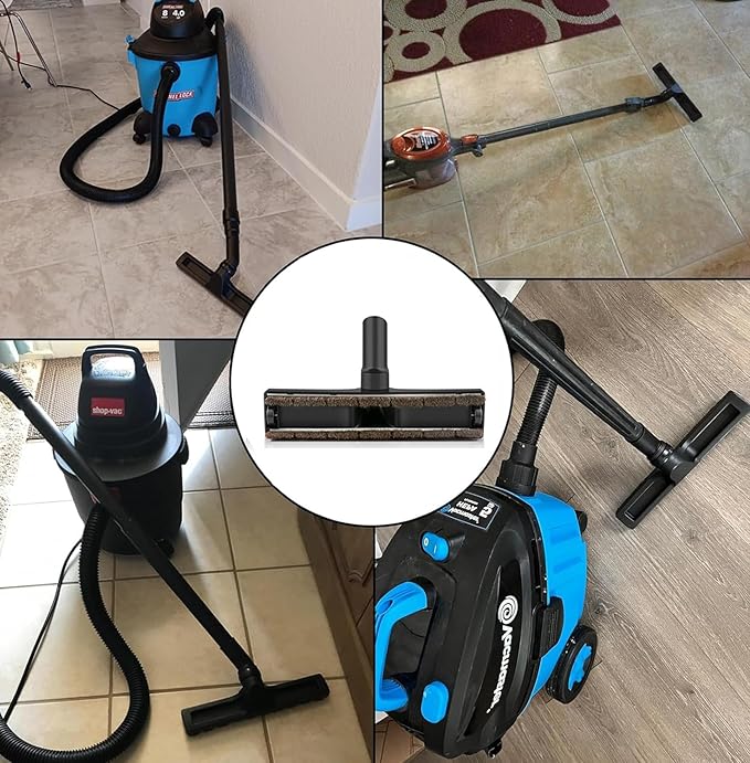 12 Inch Shop Vac Floor Brush Assembly, 1 1/4 Inch (32mm) Universal Replacement Floor Brush Head, 360° Swivel Vacuum Cleaner Attachments With Wheels
