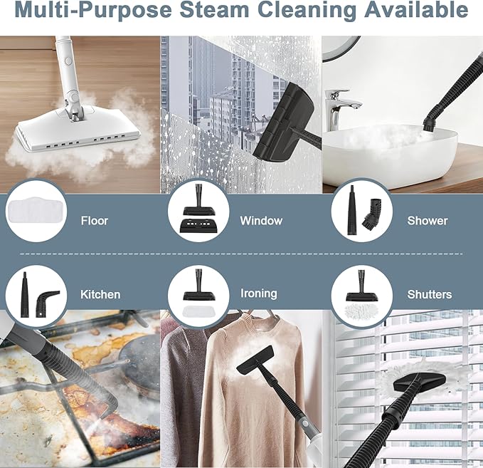 Steam Cleaner, 6 in1 Rotated Steam Mop Cleaner with 2 Modes, 2 Microfiber Pads, 400ML Removable Tank, 23FT Power Cable, Detachable Steam Mops for Floor, Laminate Floor, Tiles Cleaning (Onion White)