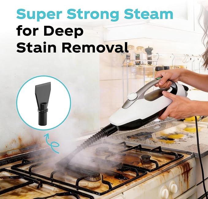 10-in-1 Steam Mops for Floor Cleaning, 302℉ Detachable Handheld Steam Cleaner with 400ml Water Tank and 26.25ft Power Cord, Folding Steamer Mop for Hardwood and Tile Floors, Silver & White