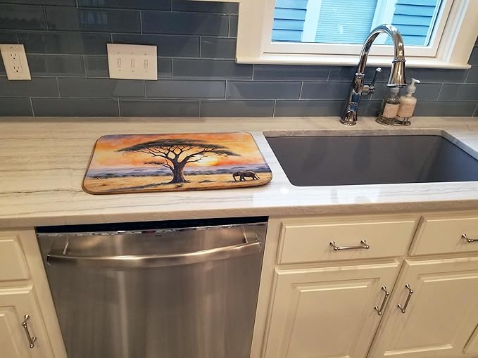 Caroline's Treasures Elephants Savanna Sunrise Dish Drying Mat Absorbent Dish Drying Mat Pad for Kitchen Counter Dish Drainer Mat for Countertop, 14 x 21", Multicolor