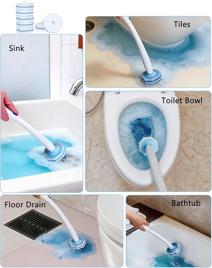 60 Count Disposable Toilet Bowl Wand Refills Compatible with Clorox Toilet Wand, Powerful Foaming Cleaner Brush Heads for Deep Cleaning & Stain Removal