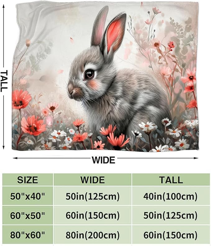 Tijuboni Rabbit Bunny Throw Blanket Rabbit Gifts for Girls Boys Women Men Kids Adults Soft Flannel Fleece Blanket for Couch Sofa Bed Home Decor 40"x50"