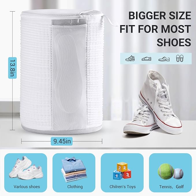 Teletrogy Large Shoe Bag for Washing Machine, Two-Zone Design, 2 Mesh Pockets, One-Step Wash for Complete Cleaning, Durable Invisible Zipper Sneaker Laundry Bag Home Dorm Essentials 9.45" x 13.8"