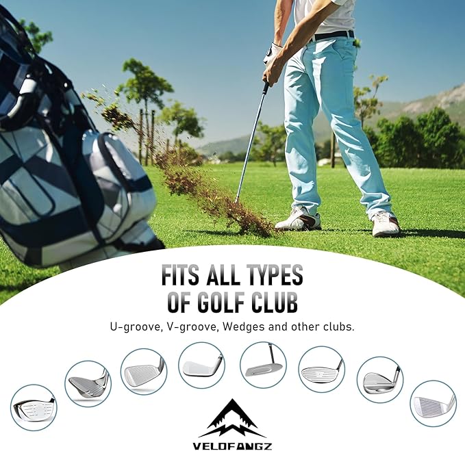 5 IN 1 Portable Golf Club Cleaning Kit, Golf Club Cleaning Brush with Retractable Zip, Golf Club Groove Sharpener Tool Use to U&V-Grooves, Golf Accessories with Microfiber Towel, Perfect Golf Gift