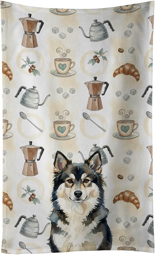 Caroline's Treasures Finnish Lapphund Coffee Bar Kitchen Towel Velour Plush Front and Cotton Loop Back Machine Washable