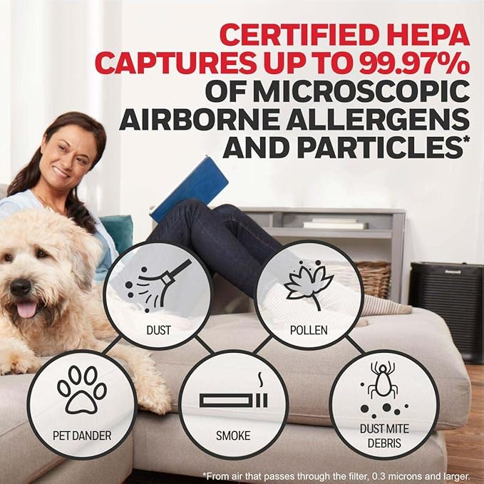 Honeywell HEPA Air Purifier Filter R, 6-Pack for HPA 100/200/300, 3000 and 5000 Series - Airborne Allergen Air Filter Replacement Targets Wildfire/Smoke, Pollen, Pet Dander, and Dust