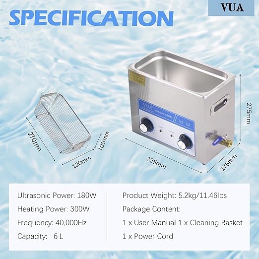 6L Ultrasonic Cleaner with Timer & Heater, Professional Ultrasonic Parts Cleaner, Knob Control Ultrasonic Cleaning Machine for Glasses Watch Jewelry Denture Dental Irrigator Parts Tools Circuit Board