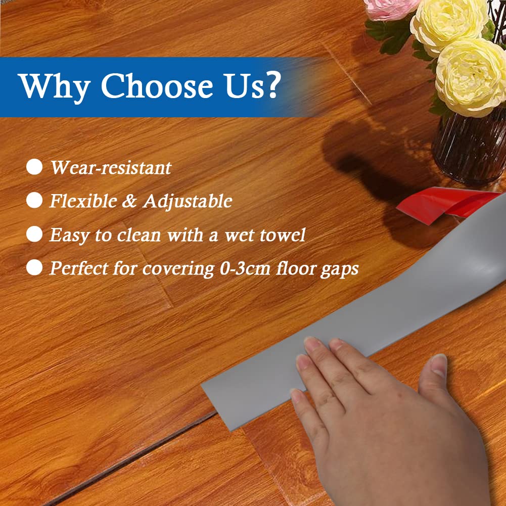 Floor Transition Strip Self Adhesive Floor Cover Strips Laminate 3" Wide Vinyl Flat Divider Transitions (7.5cm, 6.56Ft, Gray)