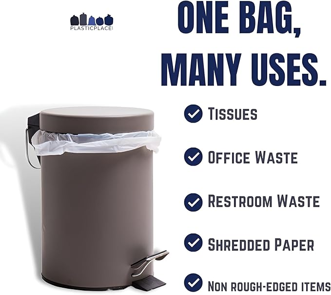 Plasticplace 4 Gallon Trash Bags │ 6 Microns │ Clear Garbage Can High Density Liners │ 17" x 18" (100 Count)