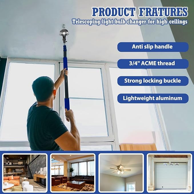 28FT Reach Light Bulb Changer for High Ceilings -Light Bulb Extension Pole Changer with Telescopic Extension Pole 5-20FT Suction Cup Baskets for High Ceilings and Recessed Lights