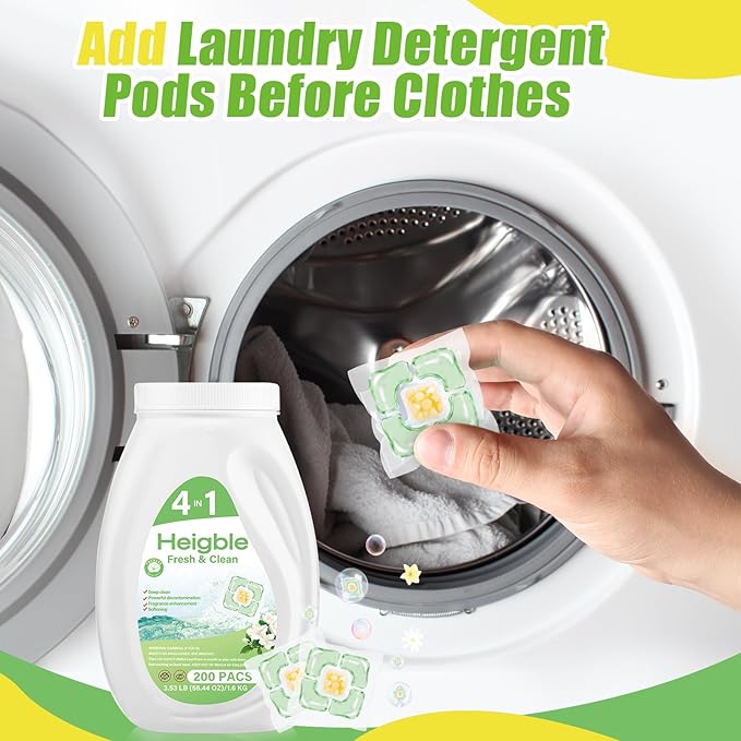 200 Count Laundry Detergent Pods Bulk 4 in 1 Laundry Detergent PACs with Camellia Wash Scent Booster Beads Stain Remover Odor Fighter Fragrance Enhancement Softening
