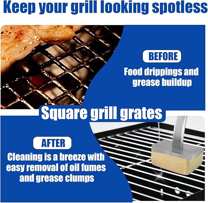 Grill Brush Bristle Free with Long Handle,Non Metal Grill Scraper for Outdoor BBQ,Stainless Steel Safe Steam Cleaner, Includes 2 Replaceable Heads for Grilling Effortless Blue