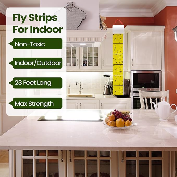 Qualirey Giant Sticky Fly Traps, Fly Strips for Indoor Outdoor Hanging Flying Tapes Non Toxic Ribbon Fruit Gnat Killer for Mosquito Plants House Horse Stable(23 ft,Yellow,30 Pcs)