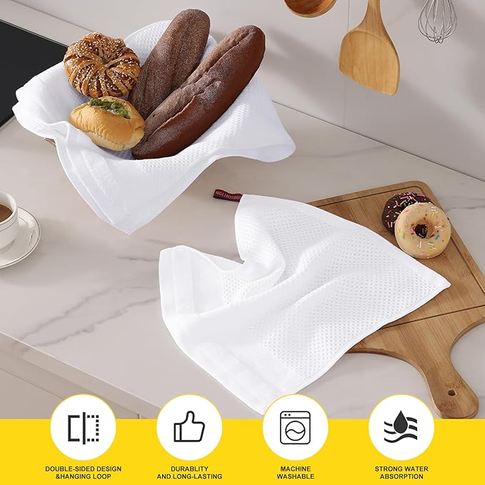 Homaxy Kitchen Towels and Dishcloths Set, 12 x 12 and 13 x 28 Inches, Set of 10 100% Cotton Waffle Weave Kitchen Towels, Super Soft and Absorbent Dish Cloths, White