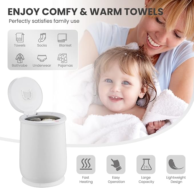 Giantex Towel Warmer Bucket for Bathroom, Portable Spa Hot Towel Heater, Flip-top Lid, Fragrance Holder, Auto Shut Off, 21L Large Capacity Towel Warmer Fits up to 2 Oversized Towels Bathrobes (White)