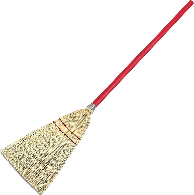 Flo-Pac Compact Corn Fiber Utility Broom with Wire-Wrapped Bristles and Red Handle, 33 Inches, Red (Pack of 12)