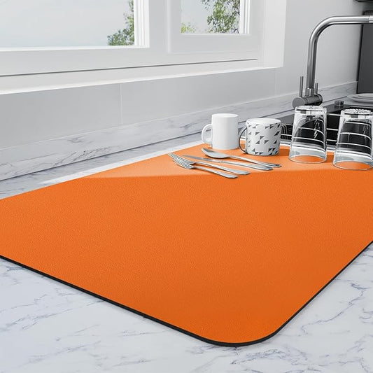 Ecotrim - Dish Drying Mat for Kitchen Counter | Coffee Bar Mat for Countertops | Heat Resistant Drainer Mat with Non-slip Rubber Backed | Hide Stain Kitchen Absorbent Draining Mat | Orange 18"x32"