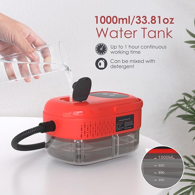2500W Steam Cleaner, High Pressure High Temperature Steam Cleaning Machine, 1000ml, 3 Bar with 3 Brush Heads (Red)