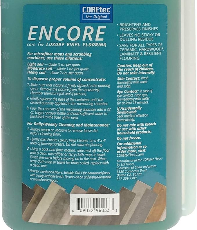 COREtec ENCORE 03Z78 Floor Cleaner Care for Luxury Vinyl Flooring Concentrate 32 oz (Refills 16x)