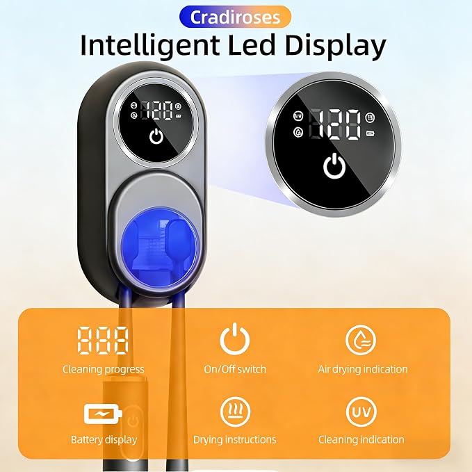 UV Toothbrush Sanitizer Holder, Auto-Sensor Wall-Mount Tooth Brush Cleaner with Heated Drying, 2 Slots LED Smart Screen for Bathroom (Black