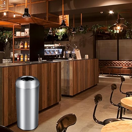 Towallmark 65L/17Gal Heavy Duty Open Top Commercial/Kitchen Trash Can, Fingerprint-Resistant Waste Bin for Office Bedroom Restaurant, Brushed Stainless Steel