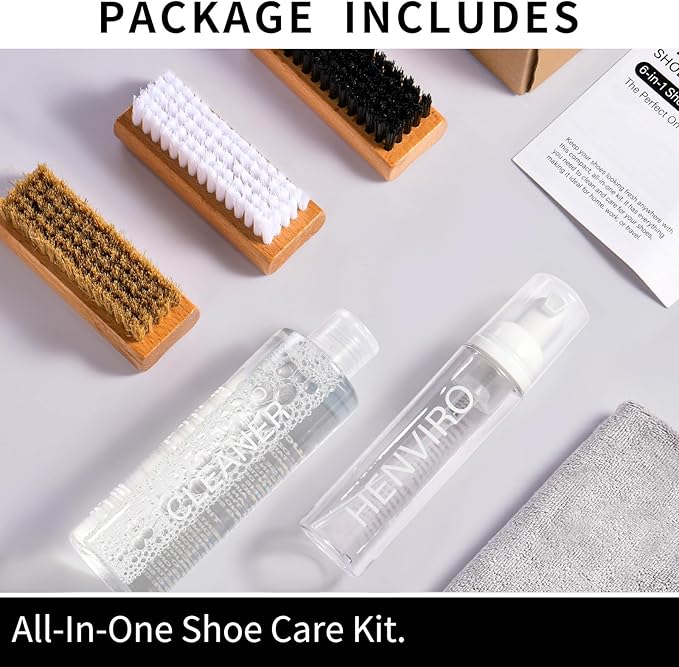 Shoe Cleaner Kit for Sneaker - 8.5 Oz Shoe Cleaning Kit with Shoe Brushes & Towel, White Shoe Sneaker Cleaner Kit, Suede Shoe Cleaner for Suede Mesh Leather Knit, and Most Materials