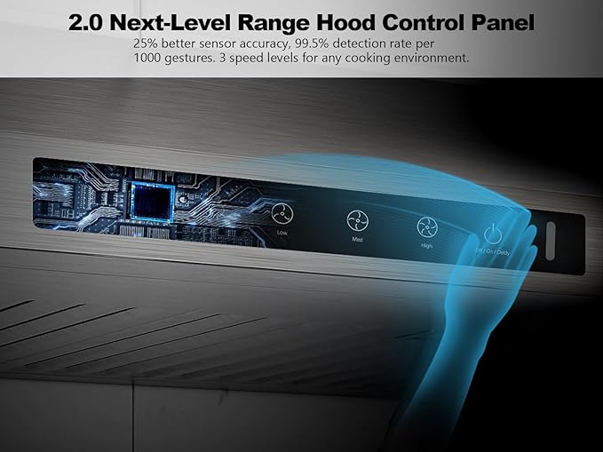 VIKIO HOME 30 Inch Under Cabinet Range Hood, 980CFM Fast Venting Ducted, Kitchen Hood With 3 Speed Gesture Sensing & Touch Control, Stainless Steel Stove Hood With LED Light And 2 Baffle Filters