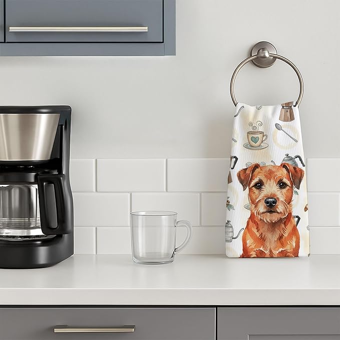Caroline's Treasures Red Border Terrier Coffee Bar Kitchen Towel Velour Plush Front and Cotton Loop Back Machine Washable