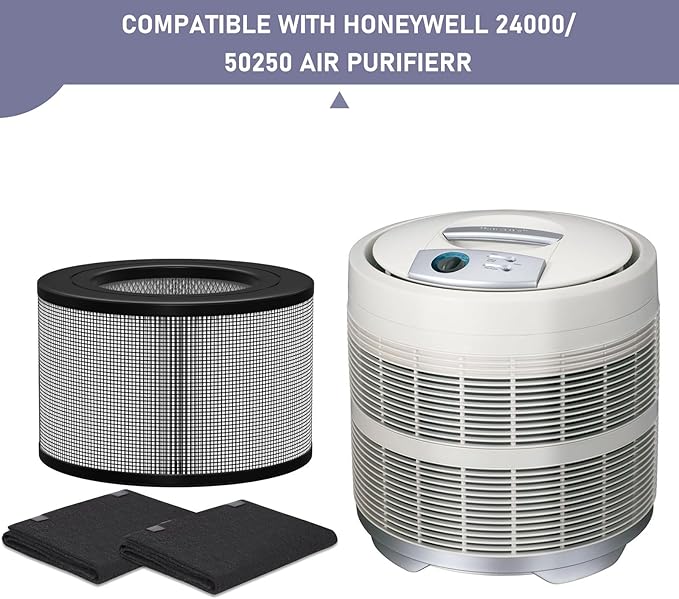Ontheone 50250-S HEPA Filters Replacement & Carbon Pre-Filter Set Compatible with Honey-well 24000 24500 50250-S 52500 Air Cleaner Purifier, Part Number 24000, (1 HEPA + 2 Carbon Pre-Filter)